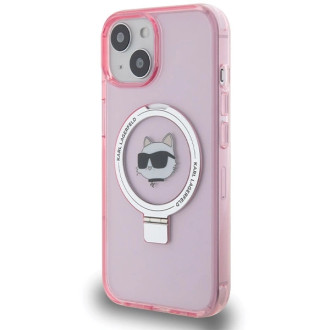 Karl Lagerfeld KLHMP15SHMRSCHP iPhone 15 6,1&quot; růžové/růžové pevné pouzdro Ring Stand Choupette Head MagSafe