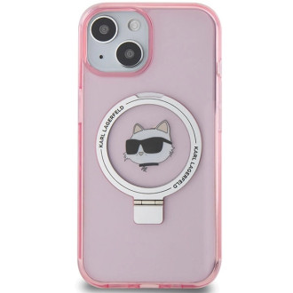 Karl Lagerfeld KLHMP15SHMRSCHP iPhone 15 6,1&quot; růžové/růžové pevné pouzdro Ring Stand Choupette Head MagSafe