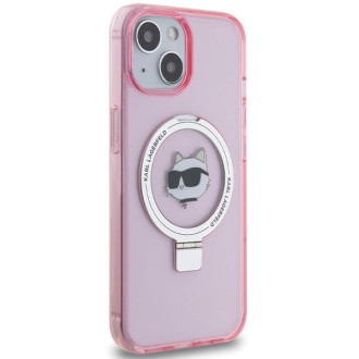 Karl Lagerfeld KLHMP15SHMRSCHP iPhone 15 6,1&quot; růžové/růžové pevné pouzdro Ring Stand Choupette Head MagSafe