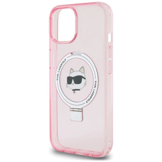 Karl Lagerfeld KLHMP15SHMRSCHP iPhone 15 6,1&quot; růžové/růžové pevné pouzdro Ring Stand Choupette Head MagSafe
