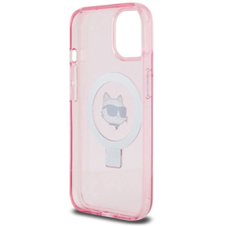 Karl Lagerfeld KLHMP15SHMRSCHP iPhone 15 6,1&quot; růžové/růžové pevné pouzdro Ring Stand Choupette Head MagSafe