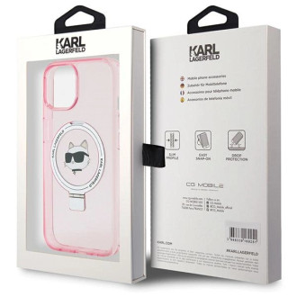 Karl Lagerfeld KLHMP15SHMRSCHP iPhone 15 6,1&quot; růžové/růžové pevné pouzdro Ring Stand Choupette Head MagSafe