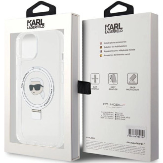 Karl Lagerfeld KLHMP15SHMRSKHH iPhone 15 6,1&quot; bílé/bílé pevné pouzdro Ring Stand Karl Head MagSafe