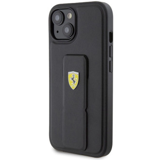 Pouzdro Ferrari Grip Stand Metal Logo pro iPhone 15 - černé