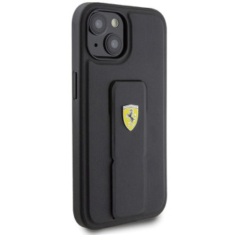 Pouzdro Ferrari Grip Stand Metal Logo pro iPhone 15 - černé