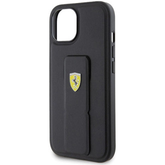 Pouzdro Ferrari Grip Stand Metal Logo pro iPhone 15 - černé