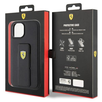Pouzdro Ferrari Grip Stand Metal Logo pro iPhone 15 - černé
