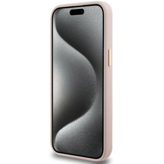 Pouzdro Guess Silicone Script Metal Logo &amp; Frame pro iPhone 15 Pro Max - růžové