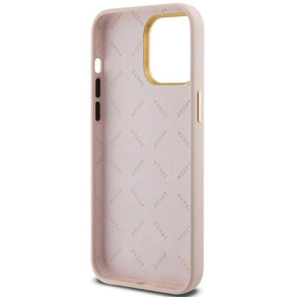 Pouzdro Guess Silicone Script Metal Logo &amp; Frame pro iPhone 15 Pro Max - růžové