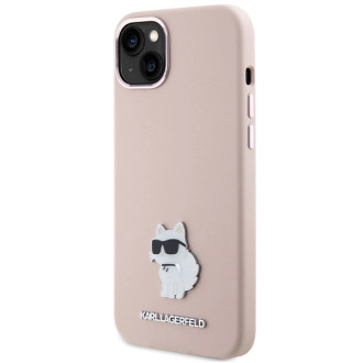 Karl Lagerfeld silikonové pouzdro Choupette Metal Pin pro iPhone 15 - růžové