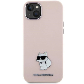 Karl Lagerfeld silikonové pouzdro Choupette Metal Pin pro iPhone 15 - růžové