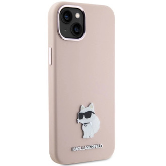 Karl Lagerfeld silikonové pouzdro Choupette Metal Pin pro iPhone 15 - růžové