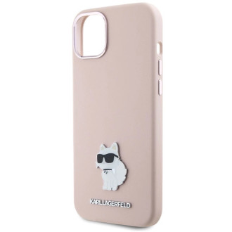 Karl Lagerfeld silikonové pouzdro Choupette Metal Pin pro iPhone 15 - růžové