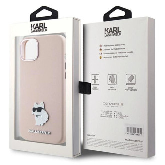 Karl Lagerfeld silikonové pouzdro Choupette Metal Pin pro iPhone 15 - růžové
