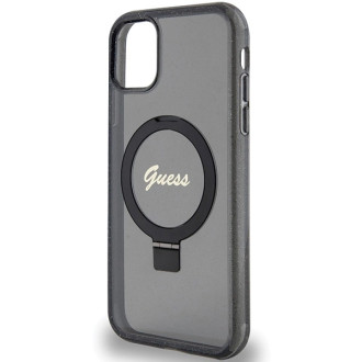 Guess Ring Stand Script Glitter MagSafe pouzdro pro iPhone 11 / Xr - černé