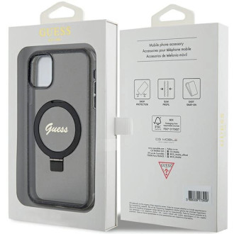 Guess Ring Stand Script Glitter MagSafe pouzdro pro iPhone 11 / Xr - černé