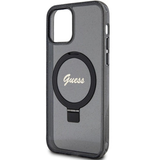 Guess Ring Stand Script Glitter MagSafe pouzdro pro iPhone 12/12 Pro - černé