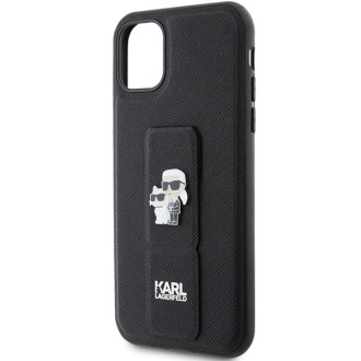 Karl Lagerfeld Gripstand Pouzdro Saffiano Karl&amp;Choupette Pins pro iPhone 11 / Xr - černé
