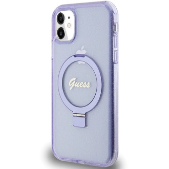 Guess Ring Stand Script Glitter MagSafe pouzdro pro iPhone 11 / Xr - fialové