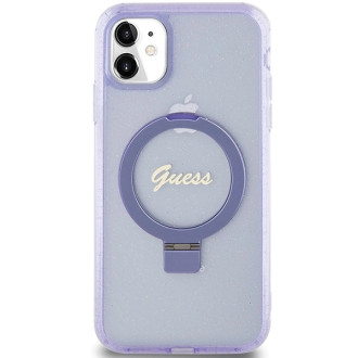 Guess Ring Stand Script Glitter MagSafe pouzdro pro iPhone 11 / Xr - fialové