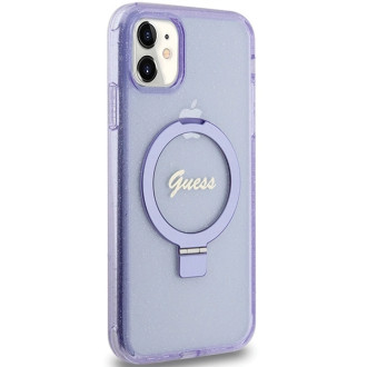 Guess Ring Stand Script Glitter MagSafe pouzdro pro iPhone 11 / Xr - fialové