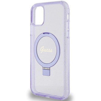 Guess Ring Stand Script Glitter MagSafe pouzdro pro iPhone 11 / Xr - fialové