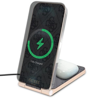 Guess 4G Pattern MagSafe skládací 2v1 15W indukční nabíječka - černá