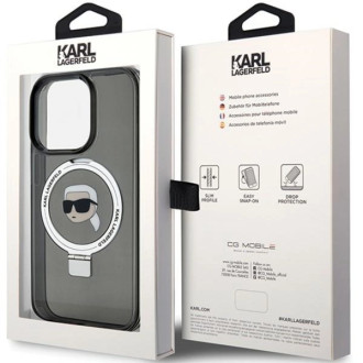 Karl Lagerfeld KLHMP15XHMRSKHK iPhone 15 Pro Max 6,7&quot; černo/černé pevné pouzdro Ring Stand Karl Head MagSafe