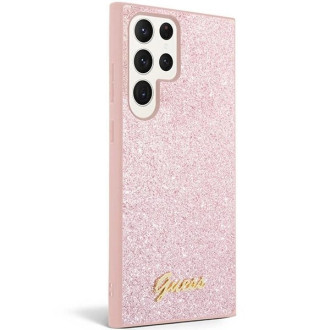 Pouzdro Guess Glitter Script pro Samsung Galaxy S24 Ultra - růžové