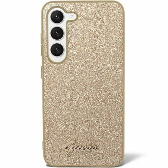 Pouzdro Guess Glitter Script pro Samsung Galaxy S24+ - zlaté