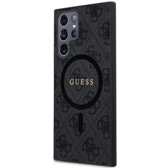 Guess 4G Collection kožené kovové logo MagSafe pouzdro pro Samsung Galaxy S24 Ultra – černé
