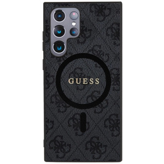 Guess 4G Collection kožené kovové logo MagSafe pouzdro pro Samsung Galaxy S24 Ultra – černé