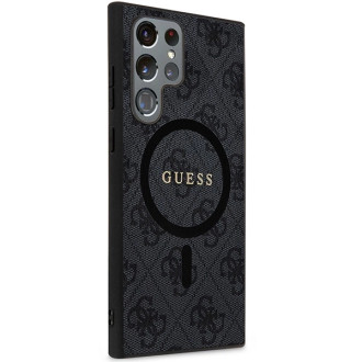 Guess 4G Collection kožené kovové logo MagSafe pouzdro pro Samsung Galaxy S24 Ultra – černé