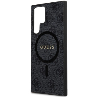 Guess 4G Collection kožené kovové logo MagSafe pouzdro pro Samsung Galaxy S24 Ultra – černé
