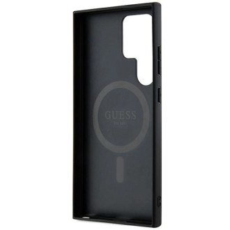 Guess 4G Collection kožené kovové logo MagSafe pouzdro pro Samsung Galaxy S24 Ultra – černé