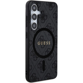 Guess 4G Collection kožené kovové logo MagSafe pouzdro pro Samsung Galaxy S24+ – černé