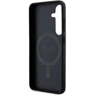 Guess 4G Collection kožené kovové logo MagSafe pouzdro pro Samsung Galaxy S24+ – černé