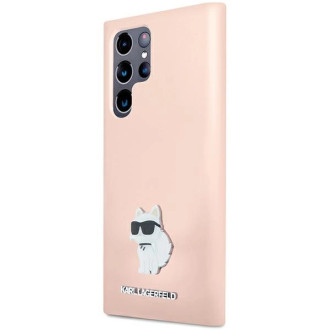 Karl Lagerfeld silikonové pouzdro Choupette Metal Pin pro Samsung Galaxy S23 Ultra - růžové