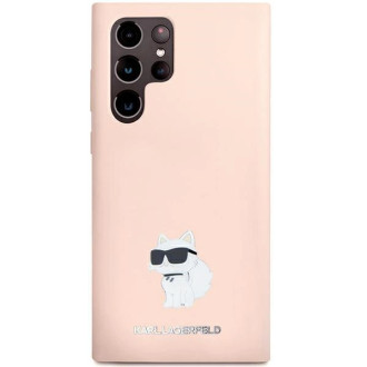Karl Lagerfeld silikonové pouzdro Choupette Metal Pin pro Samsung Galaxy S23 Ultra - růžové
