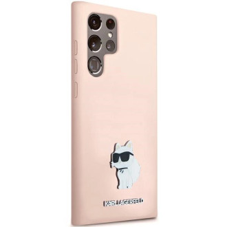 Karl Lagerfeld silikonové pouzdro Choupette Metal Pin pro Samsung Galaxy S23 Ultra - růžové