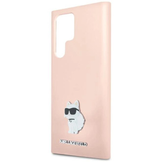 Karl Lagerfeld silikonové pouzdro Choupette Metal Pin pro Samsung Galaxy S23 Ultra - růžové