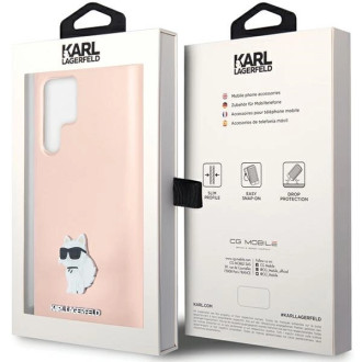 Karl Lagerfeld silikonové pouzdro Choupette Metal Pin pro Samsung Galaxy S23 Ultra - růžové