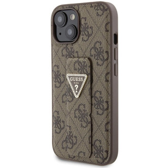 Pouzdro Guess Grip Stand 4G Triangle Strass pro iPhone 15 - hnědé