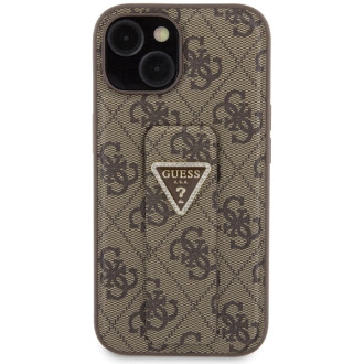 Pouzdro Guess Grip Stand 4G Triangle Strass pro iPhone 15 - hnědé