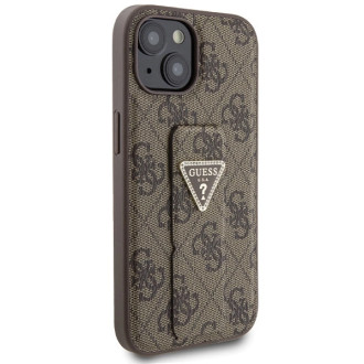 Pouzdro Guess Grip Stand 4G Triangle Strass pro iPhone 15 - hnědé