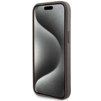 Pouzdro Guess Grip Stand 4G Triangle Strass pro iPhone 15 - hnědé