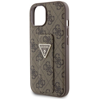 Pouzdro Guess Grip Stand 4G Triangle Strass pro iPhone 15 - hnědé