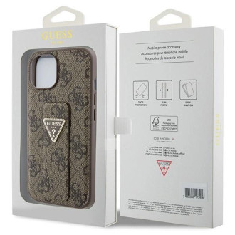 Pouzdro Guess Grip Stand 4G Triangle Strass pro iPhone 15 - hnědé
