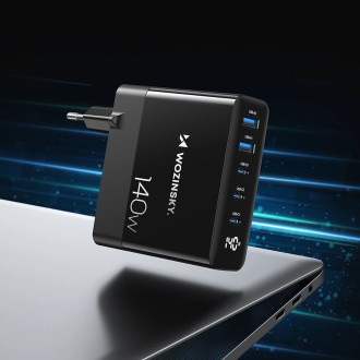 Wozinsky CGWCB 140W GaN nástěnná nabíječka 3 x USB-C / 2 x USB-A - černá