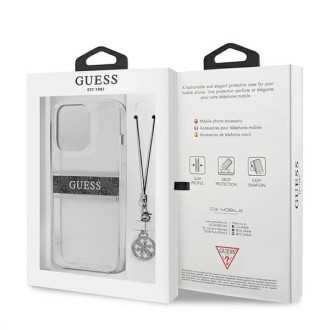 Guess GUHCP13LKB4GGR iPhone 13 Pro / 13 6,1" Transparent hardcase 4G Grey Strap Charm